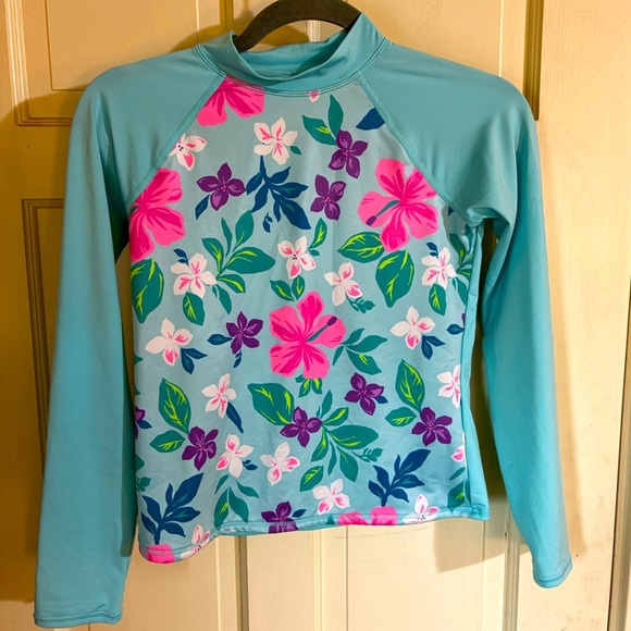 Lands End Long Sleeve Swim Shirt Tropical Floral Pattern Size Large10-12 - Picture 7 of 7
